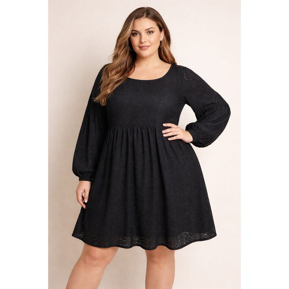 Vibe Sportswear Black Cutout Eyelet Lace Pattern Babydoll Dress Plus Size 3X